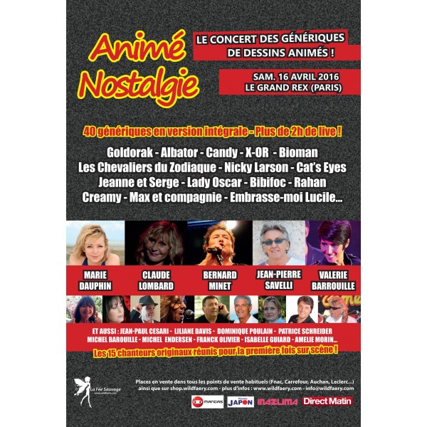 Un grand concert Animé Nostalgie a lieu le 16 avril 2016 au Grand Rex à Paris. Un concert des génériques de dessins animés avec plus de 2h de live, 40 générique en version originale intégrale !