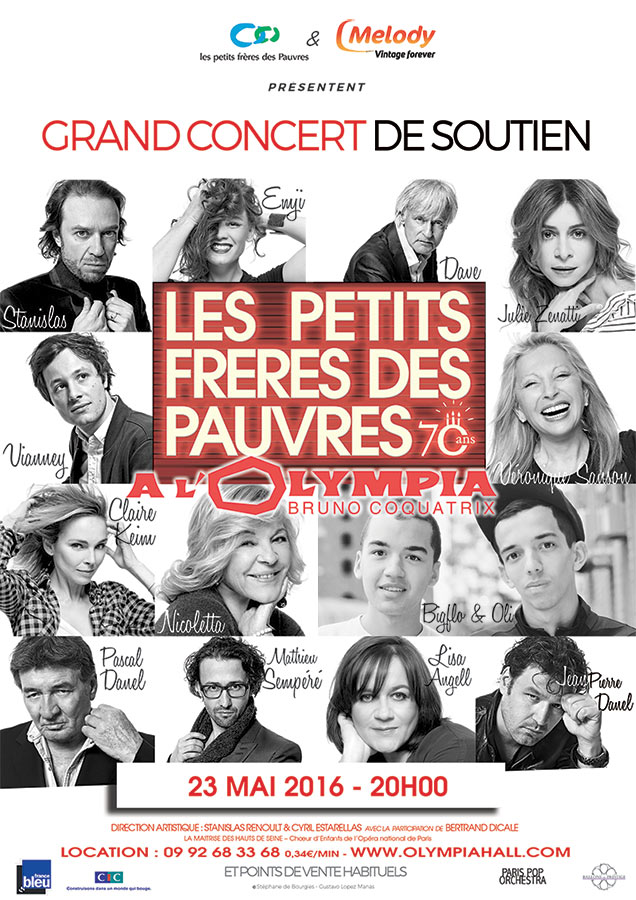 Les petits frères des Pauvres à l'Olympia le 23 mai 2016 pour un grand concert solidaire !