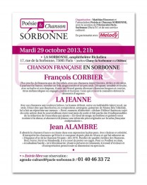 Chanson en Sorbonne – 29 octobre 2013 – La Sorbonne, Paris avec Jean Alambre, La Jeanne et François Corbier